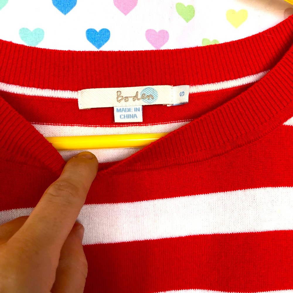 Boden red stripe crew neck cardigan